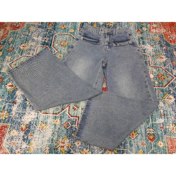 Dazy Pants Blue Denim Jeans Straight Wide Leg High Rise Women's Small 26x27 - Picture 4 of 8